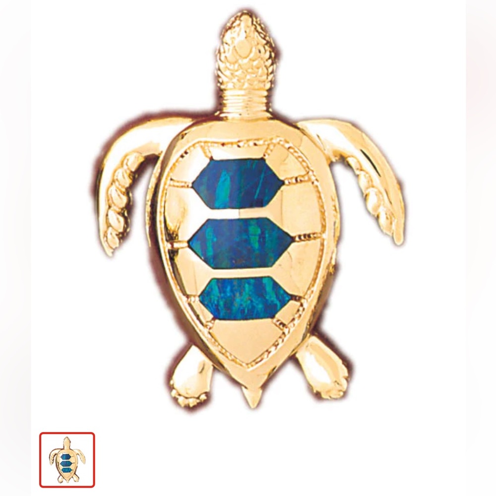 14k Yellow Gold Created Opal Turtle Pendant
